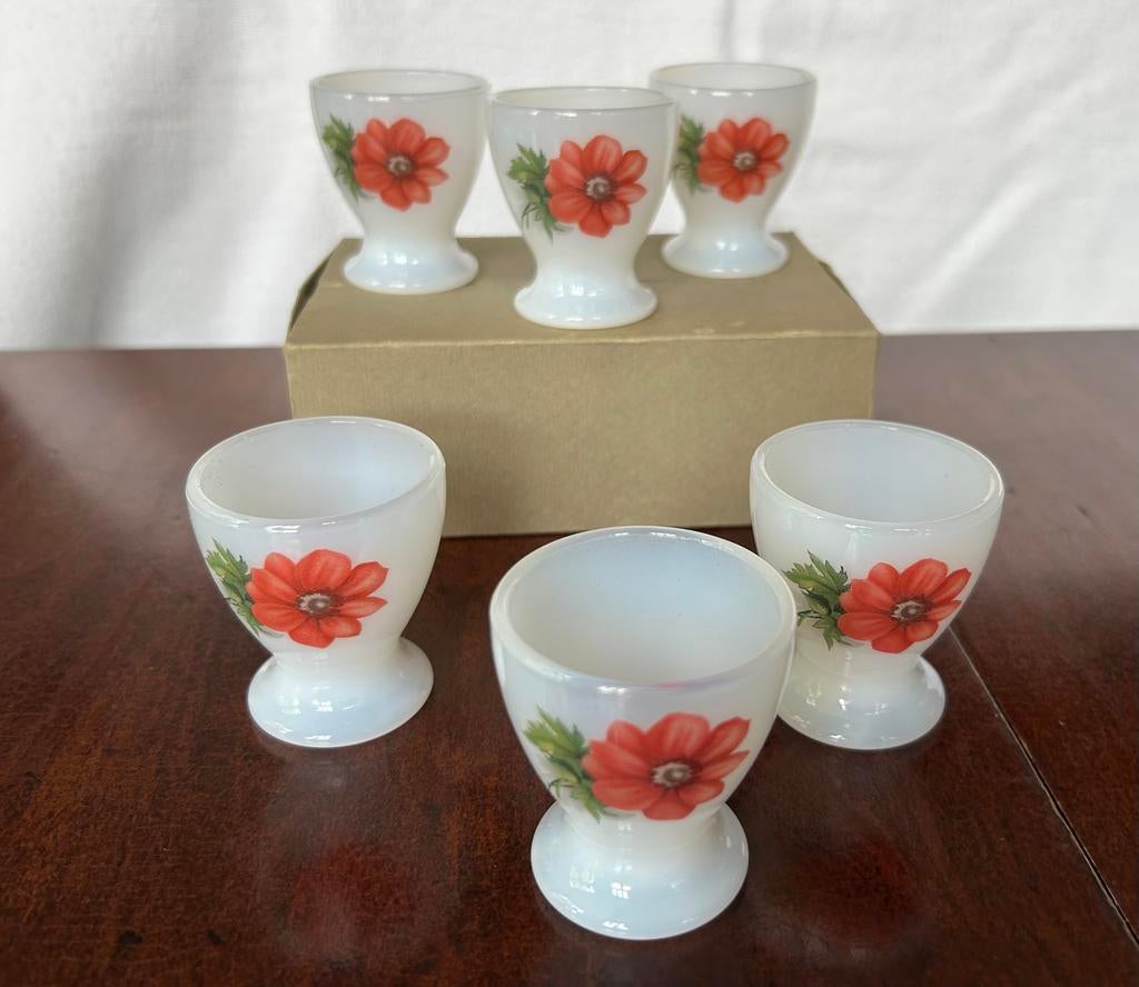 Nieuw in doos set van 6 vintage Arcopal eierdopjes, Ophalen of Verzenden