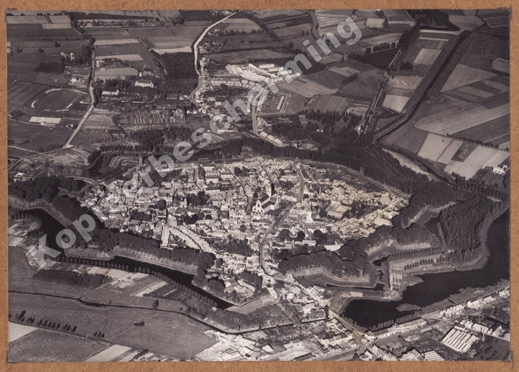Hulst oude luchtfoto op karton omstreeks 1960 vestingstad, Gebruikt, Verzenden, Foto, 1940 tot 1960
