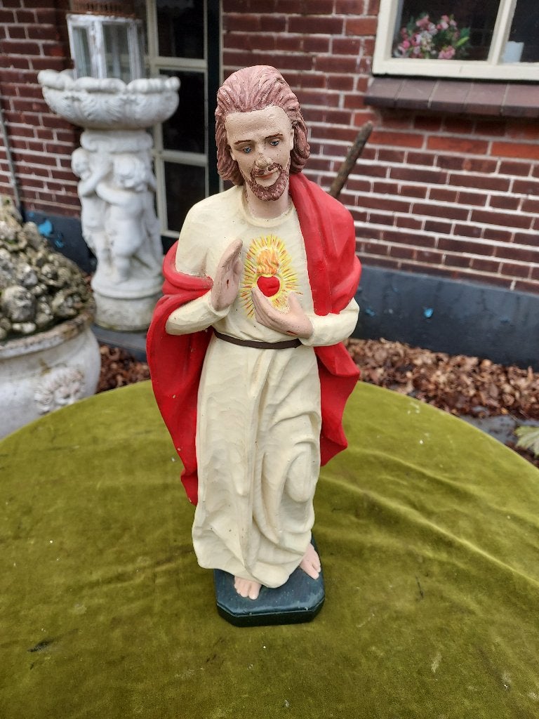 Heilig hart beeld, Jezus in rode mantel, hoogte 43 cm., Verzenden