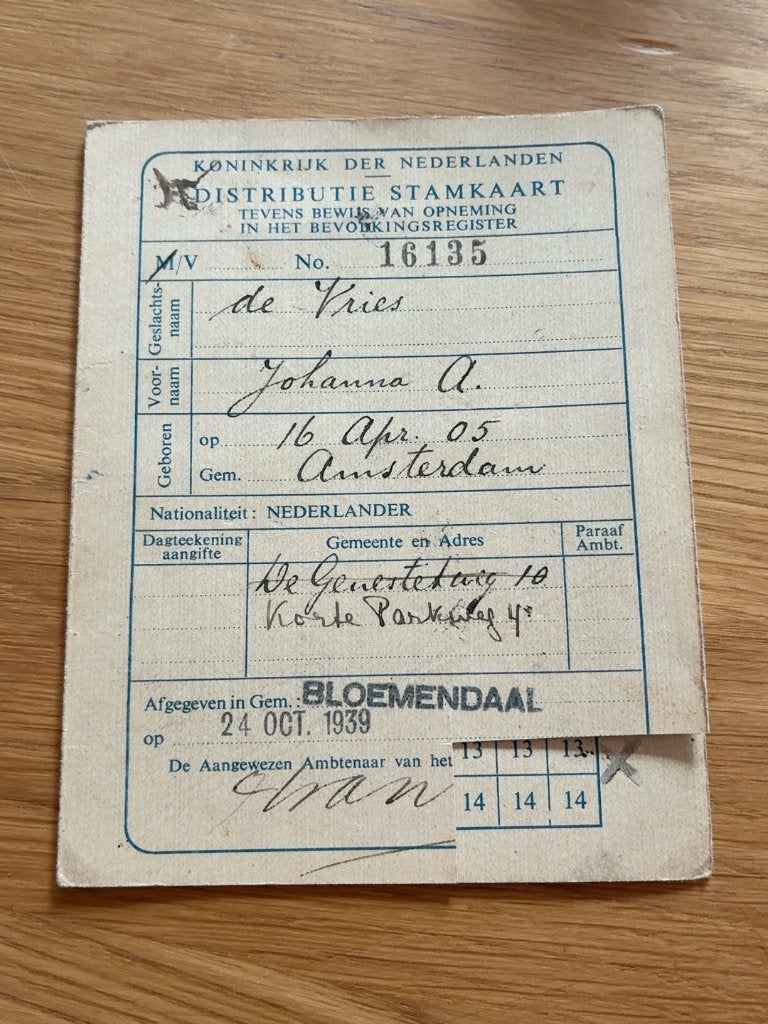 Distributiestamkaart Bloemendaal 1939 WOII origineel, Verzamelen, Verzenden, Overige soorten, Nederland, Overige typen