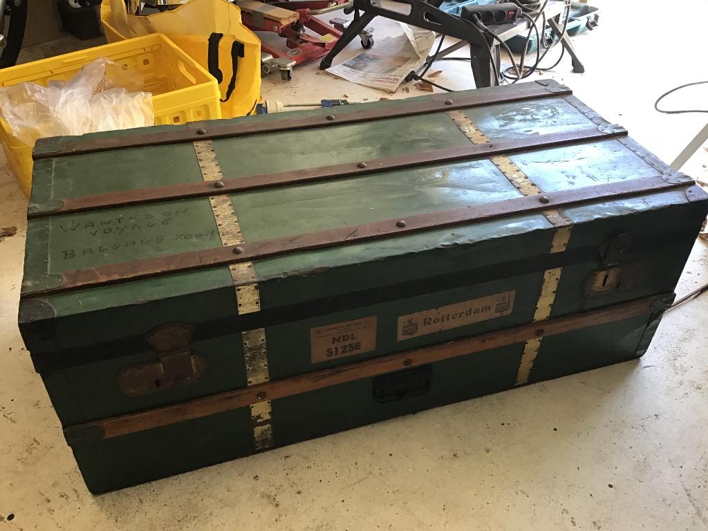 Hutkoffer vintage, steamer trunk, Ophalen, Gebruikt, Teakhout, Minder dan 50 cm