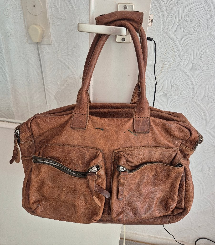 Cowboy Bag Leer, Ophalen, Gebruikt, Bruin, Schoudertasje