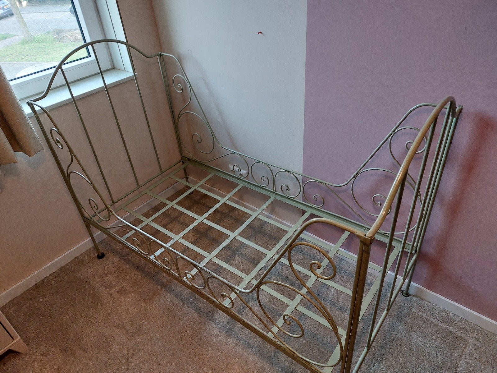 Antiek retro gietijzeren bed (peutermaat, junior), Ophalen, Gebruikt, 140 tot 160 cm, 70 tot 85 cm