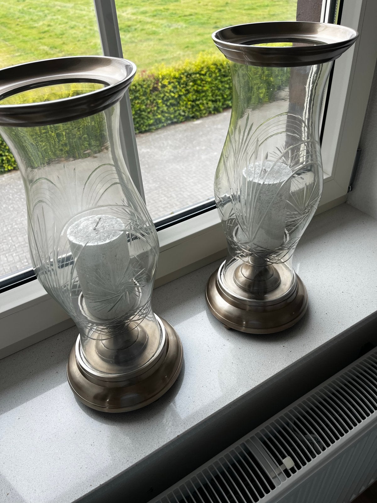 Set van 2 elegante windlichten met glazen cilinder, Ophalen, Windlicht, Bruin, Nieuw