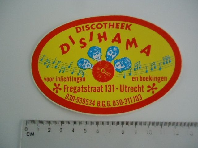 sticker oud DISCO Utrecht DISIHAMA plaat vinyl grammofoon, Verzenden, Zo goed als nieuw, Bedrijf of Vereniging