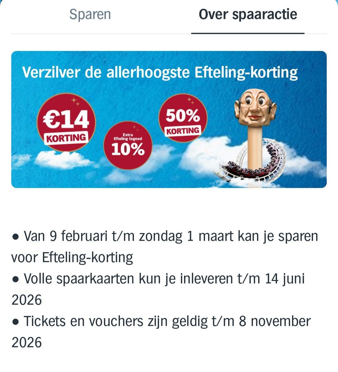 AH Efteling spaarzegels - korting op tickets, Verzamelen, Efteling, Nieuw, Overige typen, Ophalen