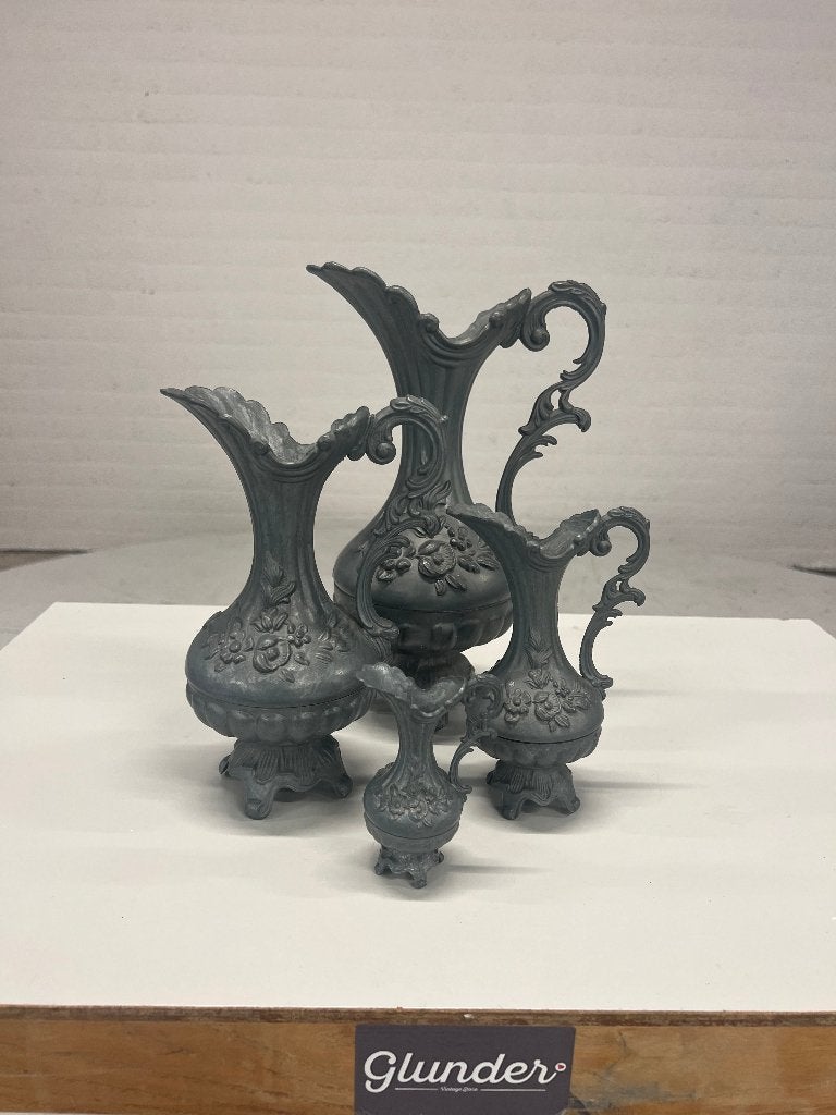 Tinnen sierkannen in barokstijl - set van 4, Antiek en Kunst, Ophalen