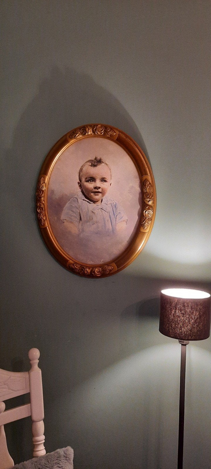 ovaal rond gouden lijst schilderij portret baby jongen!, Ophalen of Verzenden