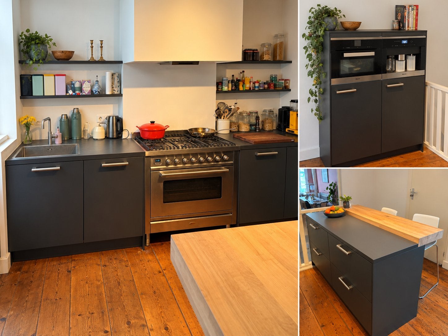 Complete antraciet keuken met kookeiland – excl. apparatuur, Ophalen, Zo goed als nieuw, Wit, Met kookeiland