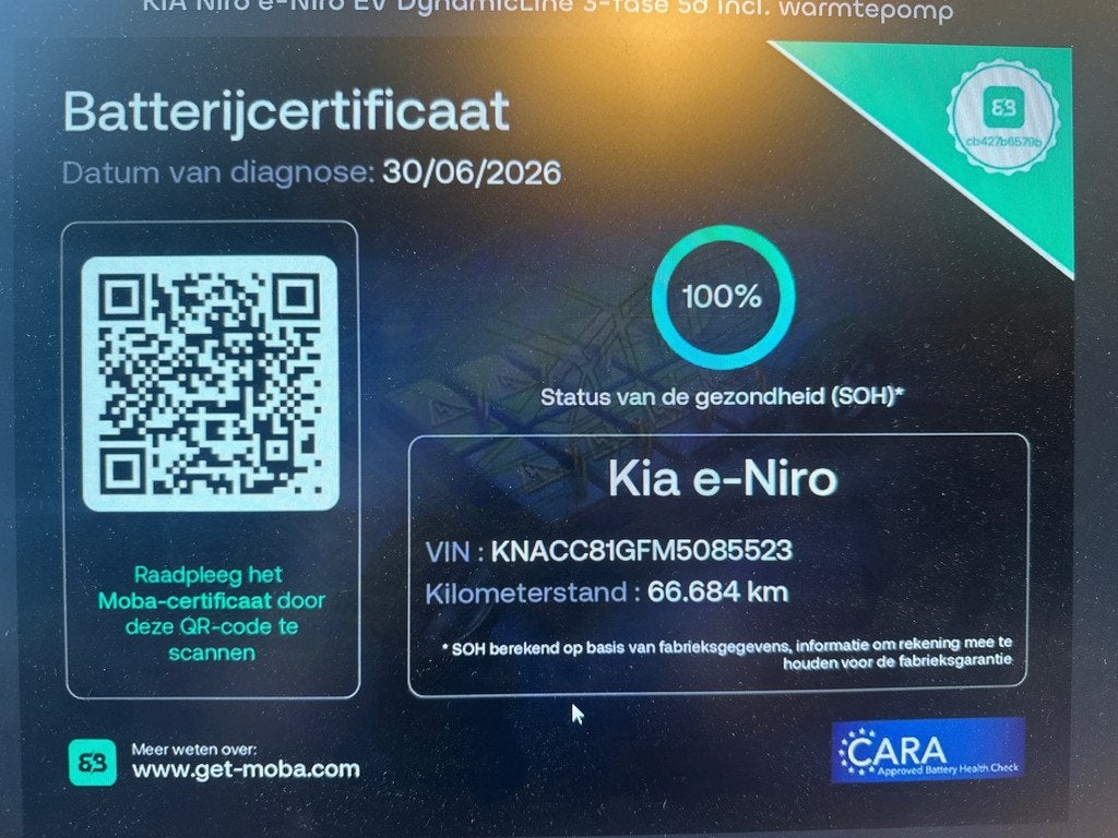 Kia E-Niro KIA Niro e-Niro EV DynamicLine 3-fase SOH 100% in, Gebruikt, Zwart, 1712 kg, Wit
