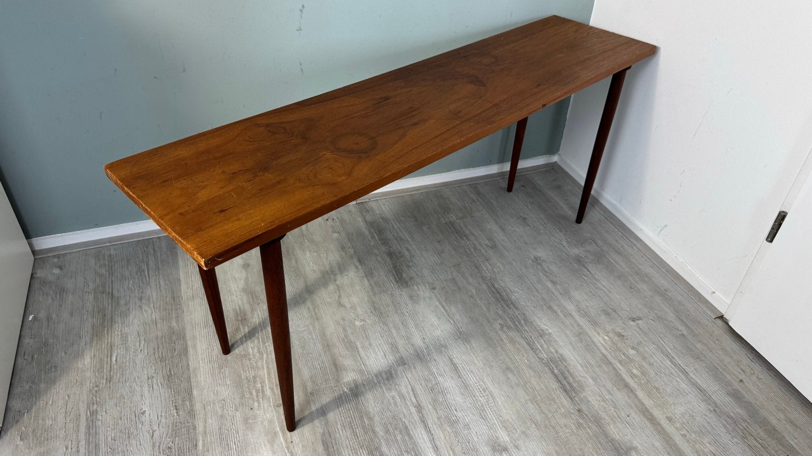Vintage Teak Deens Design Lange Bijzettafel Mid-Century, Minder dan 55 cm, Gebruikt, ?, Rechthoekig