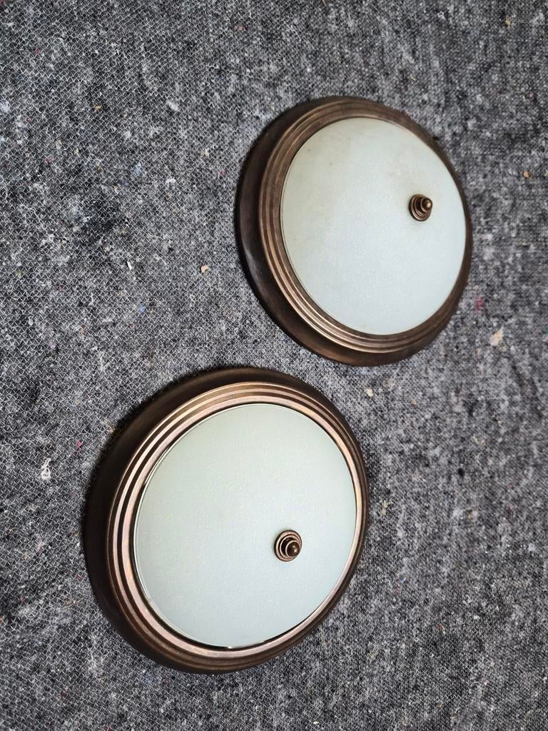 Twee messing plafonnières, Huis en Inrichting, Ophalen of Verzenden, Zo goed als nieuw, Glas