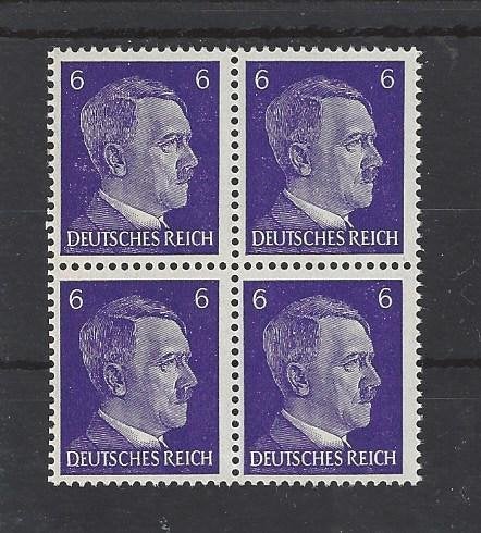 Historie Duitse Rijk, postzegel van A. Hitler in blok van 4, Verzenden, Overige soorten, Duitsland, Overige typen