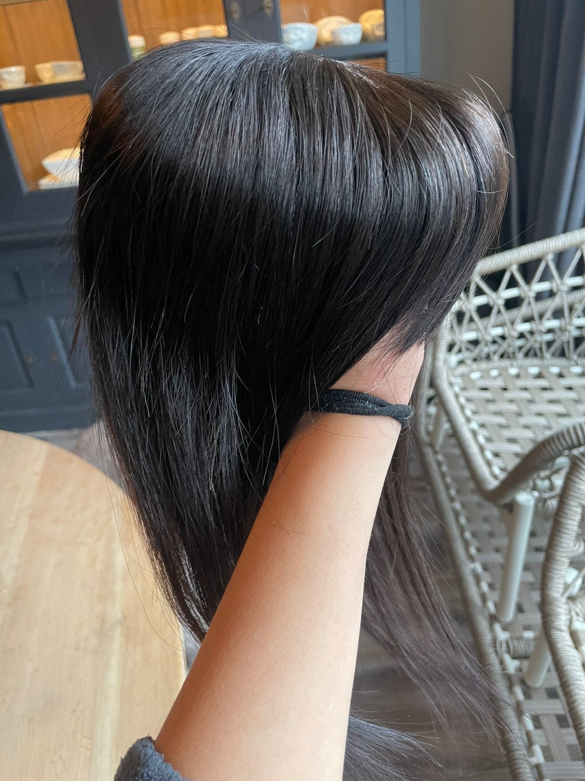 Haar topper pruik met pony 1b donker bruin 100% human hair, Pruik of Haarverlenging, Nieuw, ?, ?