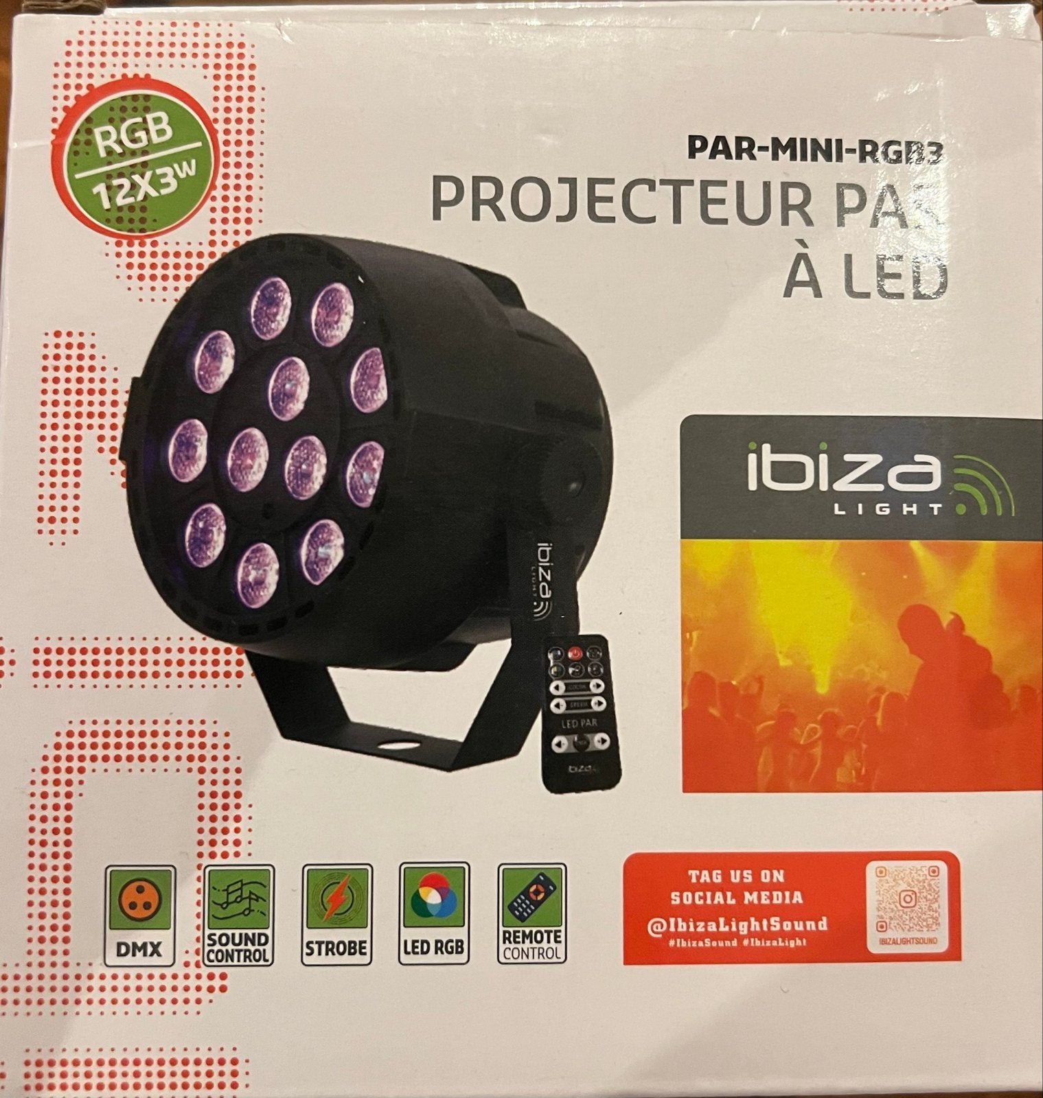 Ibiza Light PAR-MINI-RGB3 LED Par Licht met Afstandsbedienin, Muziek en Instrumenten, Ophalen of Verzenden, Nieuw, Licht, Geluidgestuurd