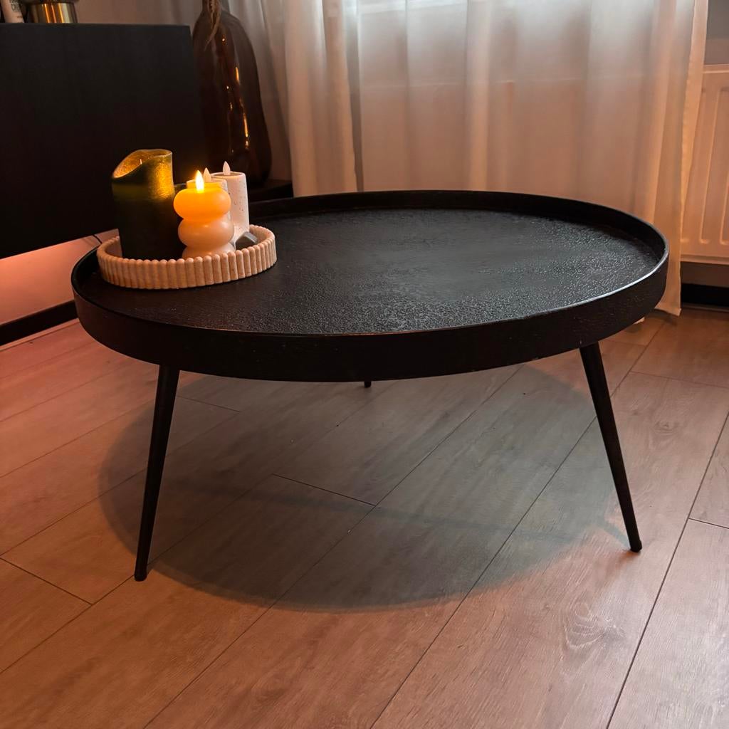 Woood Salontafel Zwart - Nette Staat, Huis en Inrichting, Tafels | Salontafels, Ophalen, Industrieel modern, Rond, 50 tot 100 cm