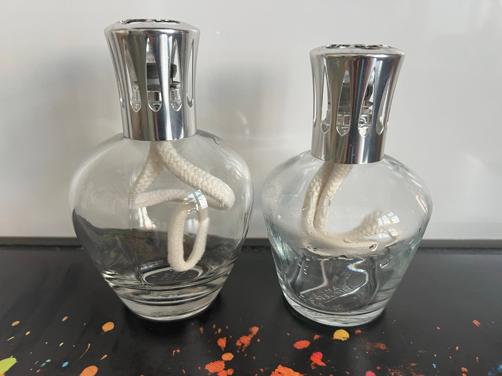 Twee originele Lampe Berger branders met lonten, Ophalen of Verzenden, Gebruikt, Glas, Klassiek