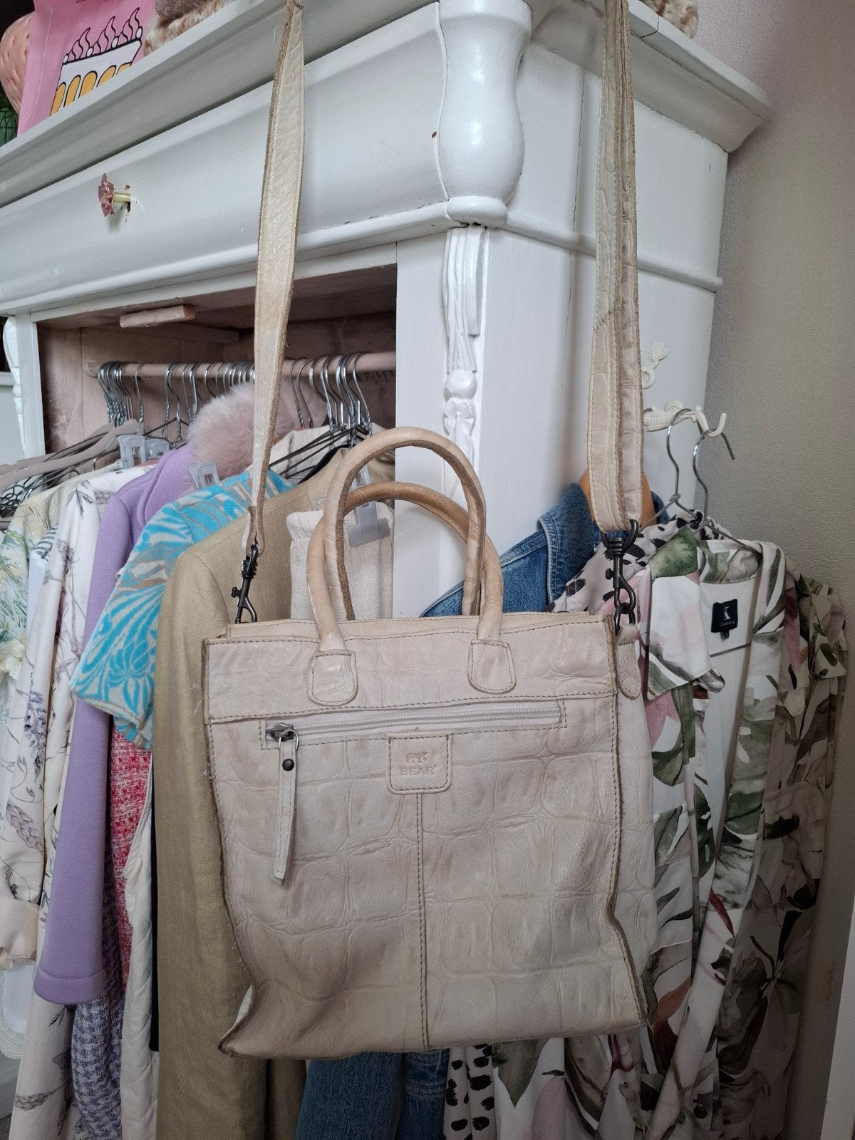 BEAR Handtas/Schoudertas - Grijs, Krokoprint, Sieraden, Tassen en Uiterlijk, Tassen | Damestassen, Ophalen, Gebruikt, Beige, Handtas