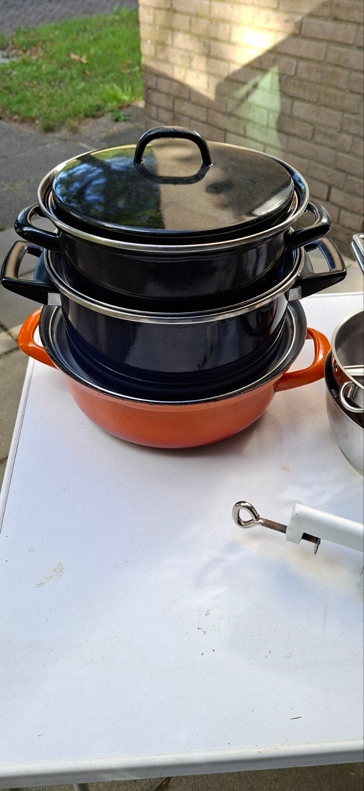 Zware braadpannen, ideaal voor oliebollen en appelflappen, Ophalen, Gebruikt, Braadpan, Met deksel