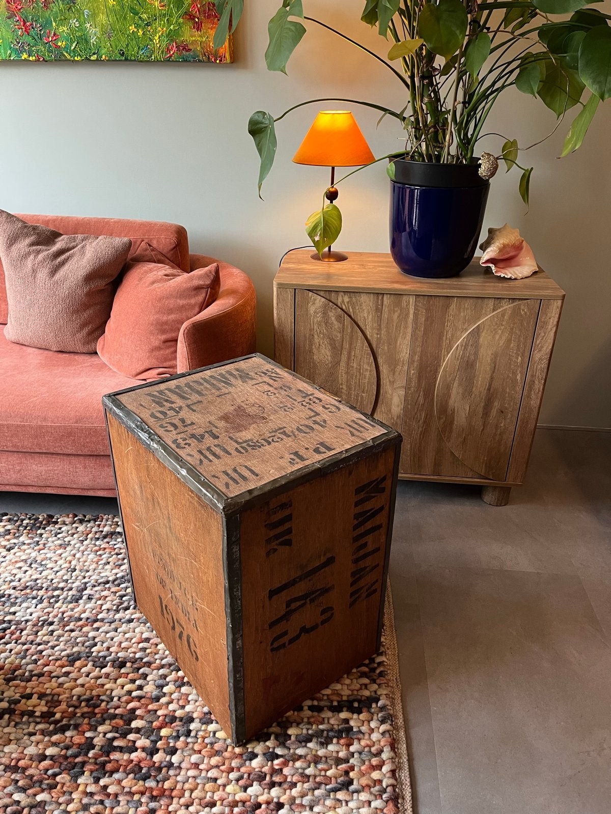 Authentieke Indiase theekist uit 1976 - Vintage decoratie, Ophalen
