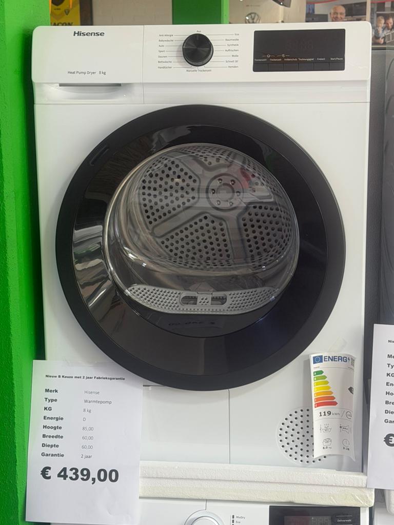 Hisense 8 kg warmtepomp droger nieuw, Witgoed en Apparatuur, Wasdrogers, Hisense, Minder dan 85 cm, Hisense, 8 tot 10 kg