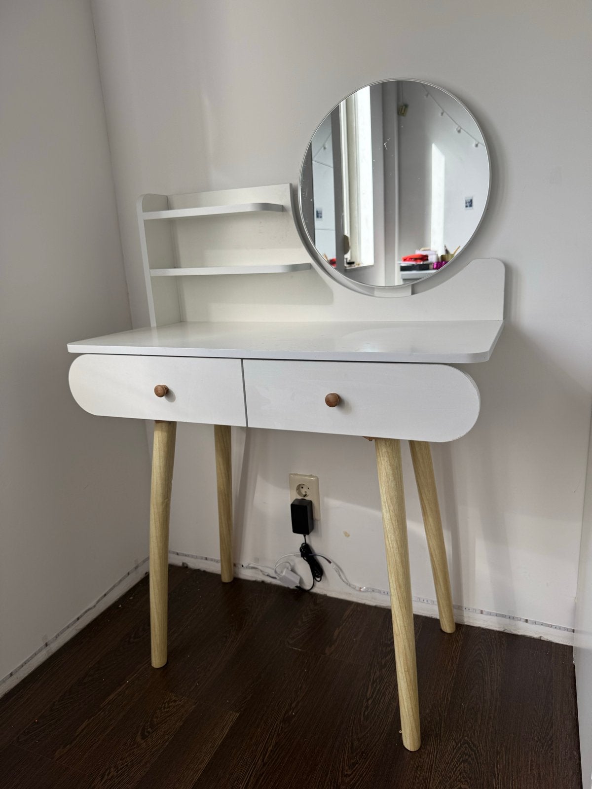Witte kaptafel met spiegel en lades, Ophalen, 50 tot 100 cm, Zo goed als nieuw, Minder dan 100 cm