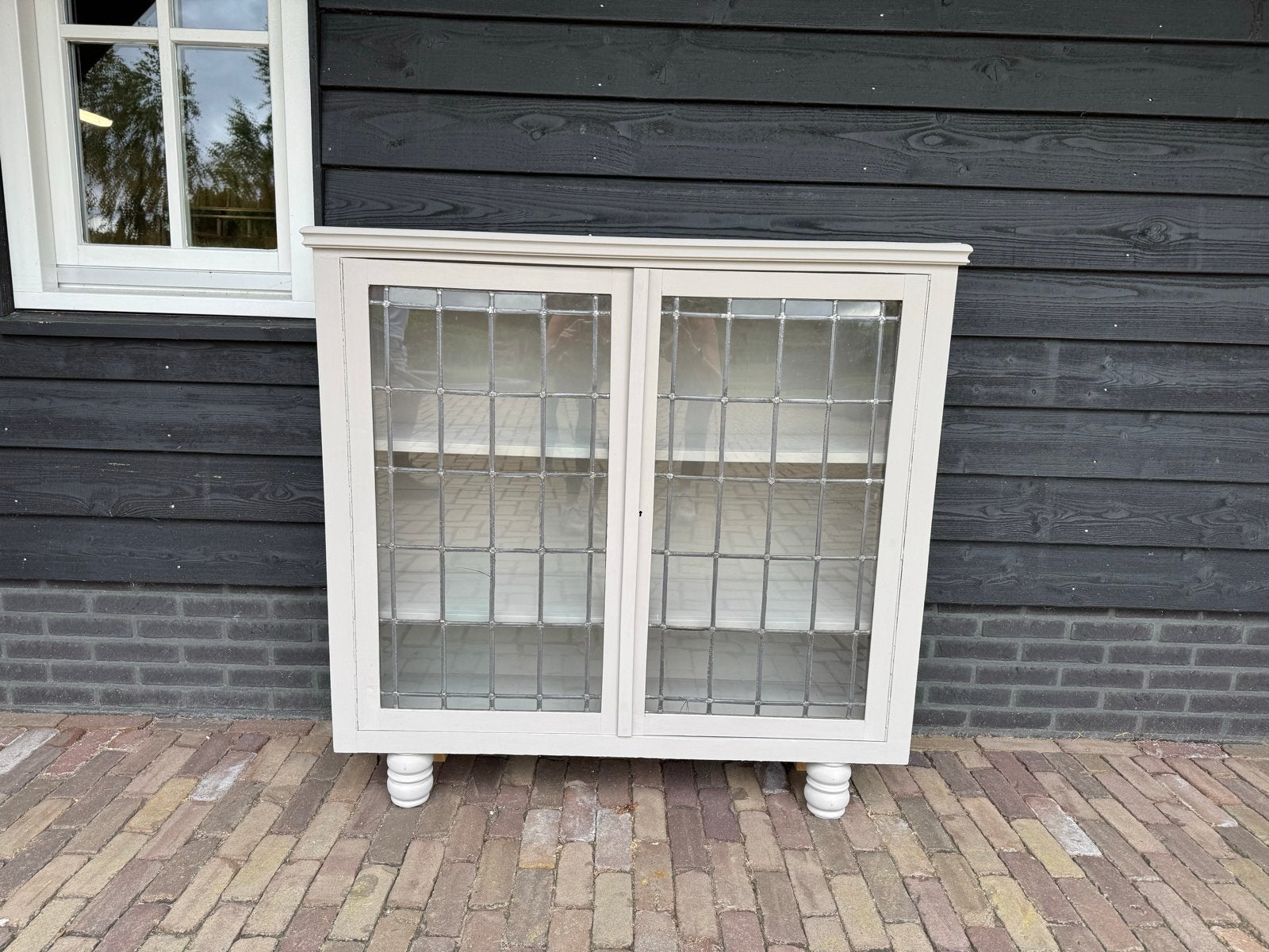Kastje met glas in lood deuren, Huis en Inrichting, Ophalen, Gebruikt, 50 tot 100 cm, Glas
