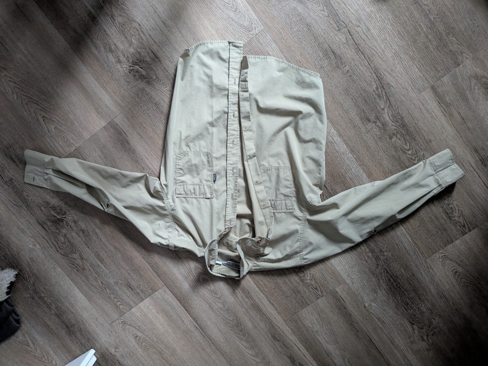 Beige scouting overhemd maat 152 met lichte vlekken, Ophalen, Gebruikt, Overhemd of Blouse, Onbekend