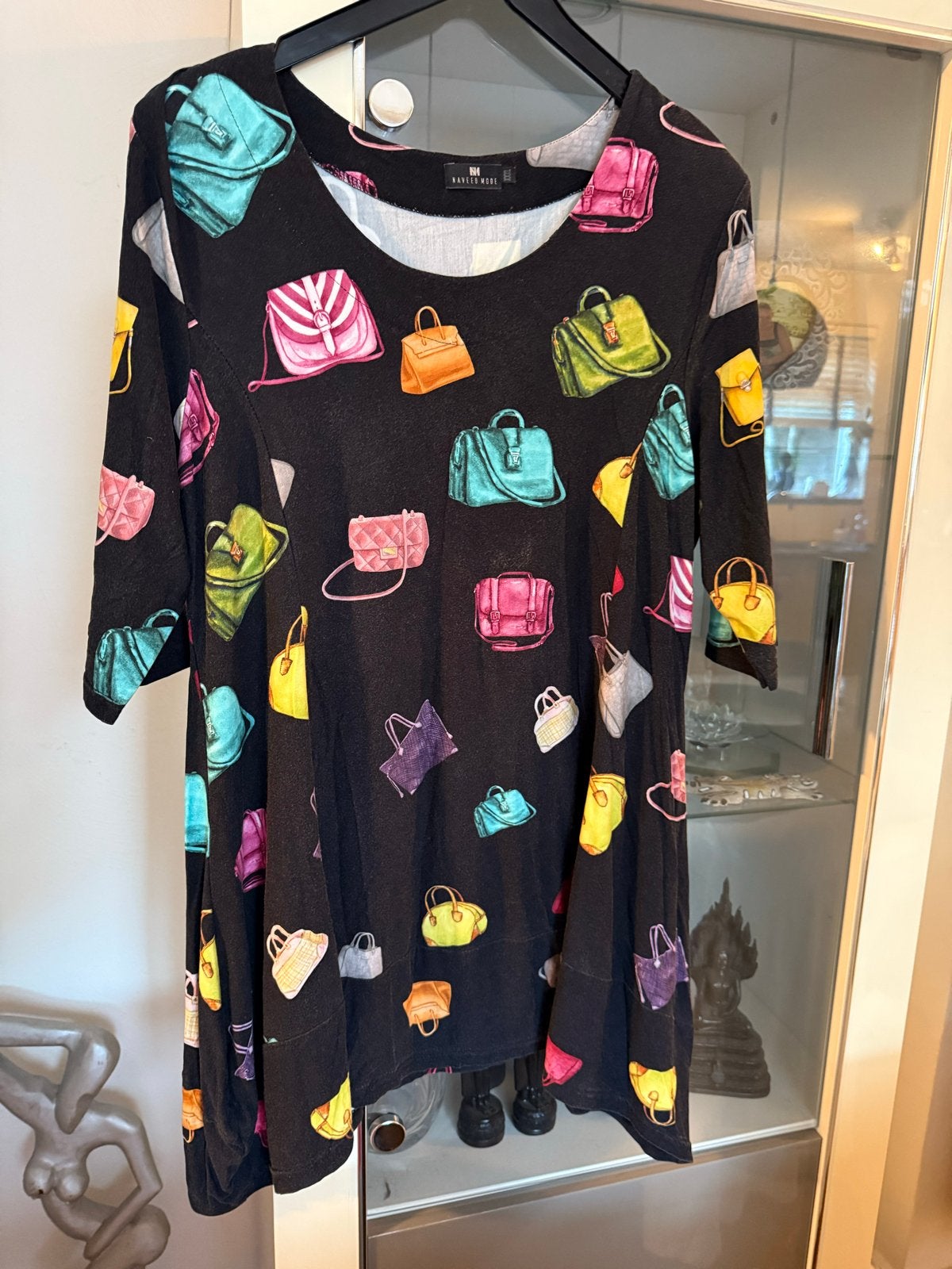 Naveed Mode vintage Tuniek met Tassenprint - Maat 44/46, Ophalen of Verzenden, Gedragen, Meerkleurig, Blouse of Tuniek