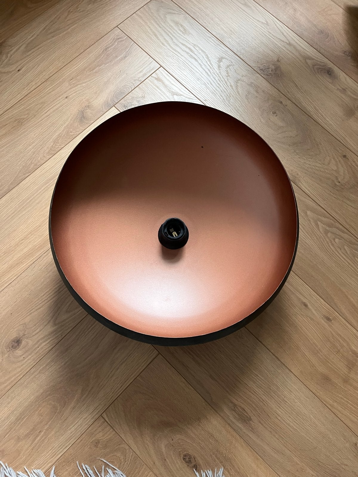 Ronde lamp met koperen afwerking, Ophalen of Verzenden, Zo goed als nieuw, Metaal, E27 (groot)