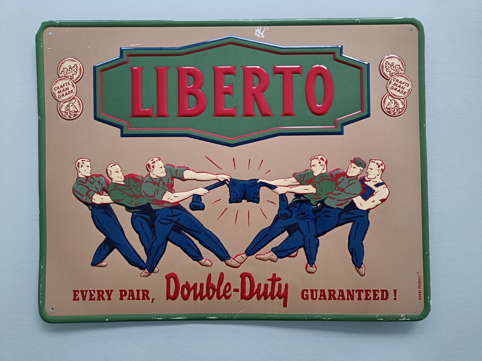 Vintage Liberto jeans blikken reclame bord., Ophalen of Verzenden, Gebruikt, Reclamebord