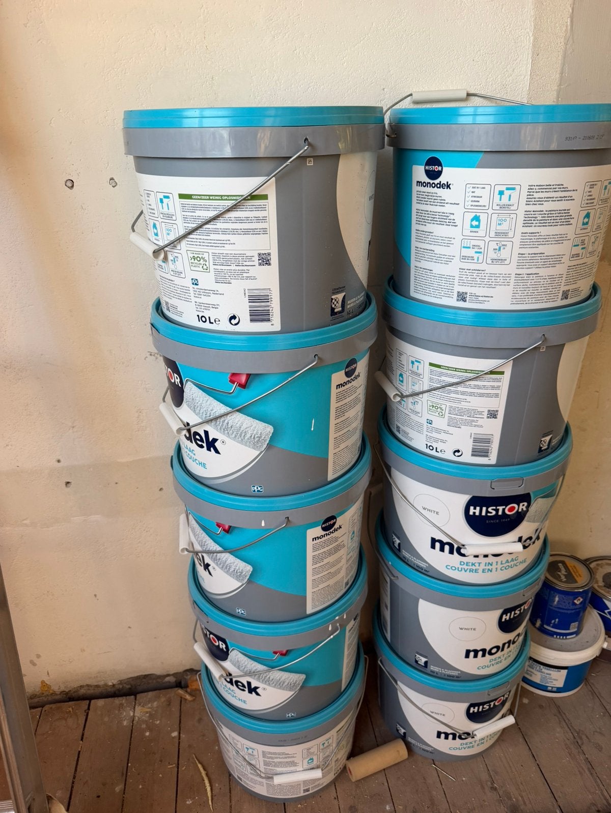 10x 10 liter Histor muurverf white, 10 tot 15 liter, Ophalen, Zo goed als nieuw, Wit
