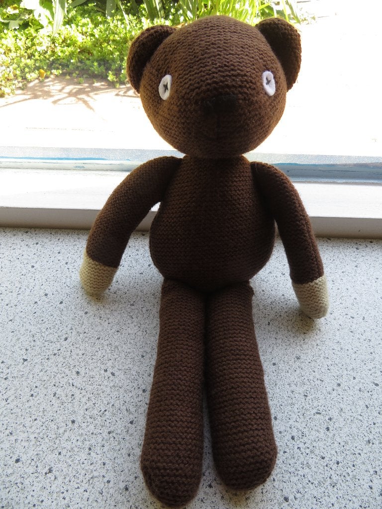 Teddy de beer van Mr Bean bruin gebreid meet ca 40 cm, Kinderen en Baby's, Speelgoed | Knuffels en Pluche, Beer, Ophalen of Verzenden