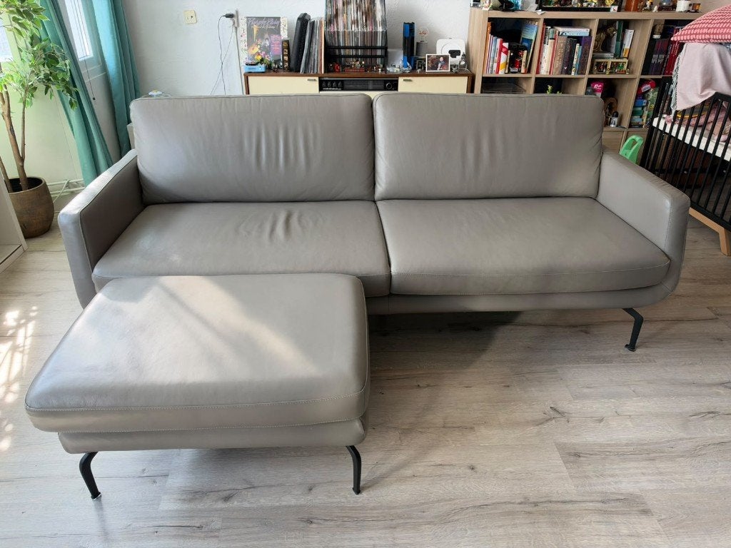 Leren design bank Nolita met Hocker, Huis en Inrichting, Ophalen, Driepersoons, Zo goed als nieuw, Rechte bank