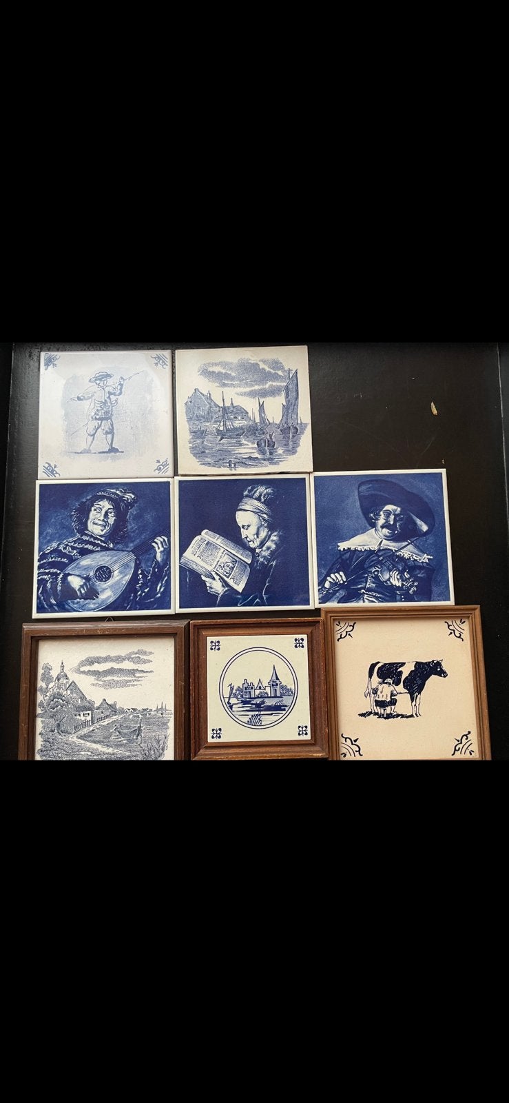 8 blauw/witte wandtegels met diverse decoraties, Antiek en Kunst, Antiek | Wandborden en Tegels, Ophalen of Verzenden
