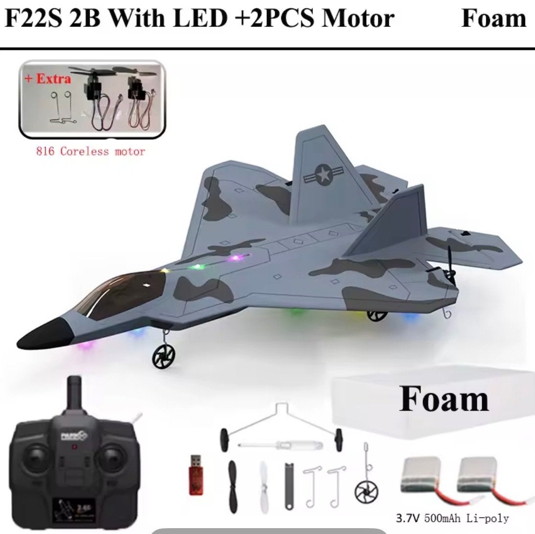 Nieuwe RC Jet Raptor F22 RTF met LED, 3 accu's & rugzak, Ophalen of Verzenden, Nieuw