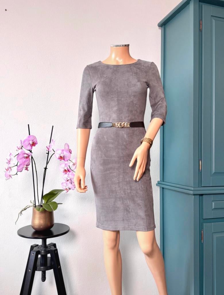 VINTAGE DRESSING jurkje maat S - lichtgrijs - faux suède, Vintage Dressing, Ophalen of Verzenden, Zo goed als nieuw, Maat 36 (S)