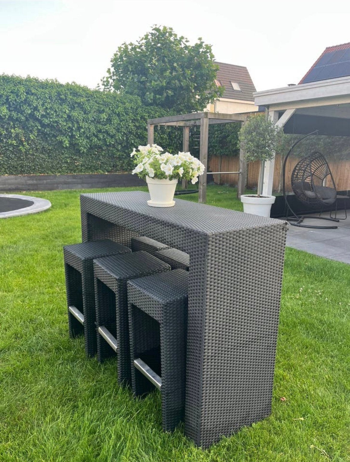 Barset wicker met 6 barkrukken zwart, Ophalen, Gebruikt, Eettafel, 6 zitplaatsen