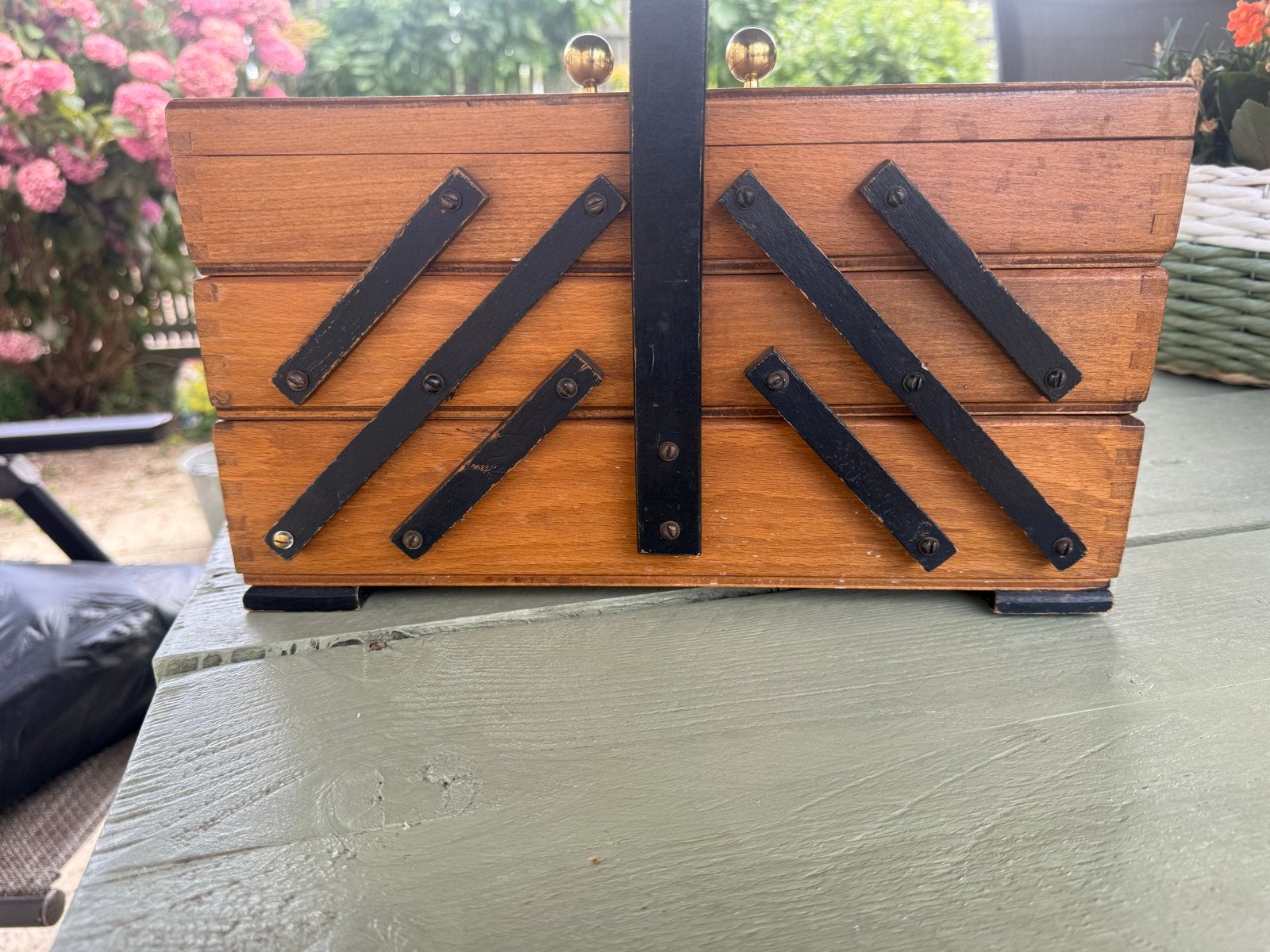 Vintage houten naaidoos met uitschuifbare vakken, Ophalen of Verzenden