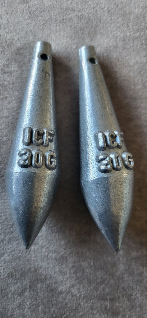 2x aluminium ICF 30gr vintage Casting wedstrijd gewichten, Watersport en Boten, Hengelsport | Algemeen, Gebruikt, Overige typen