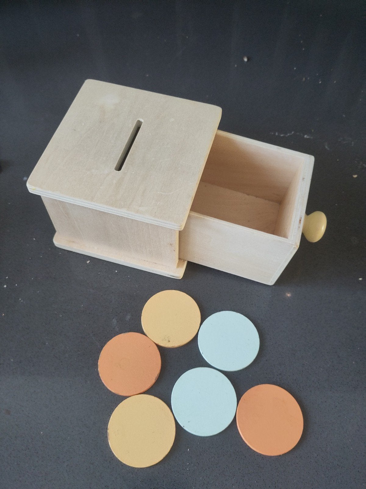 Montessori muntenbakje hout, Ophalen, Gebruikt, Ontdekken