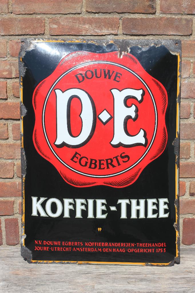 emaille gebold bord douwe egberts jaren 30, Ophalen of Verzenden