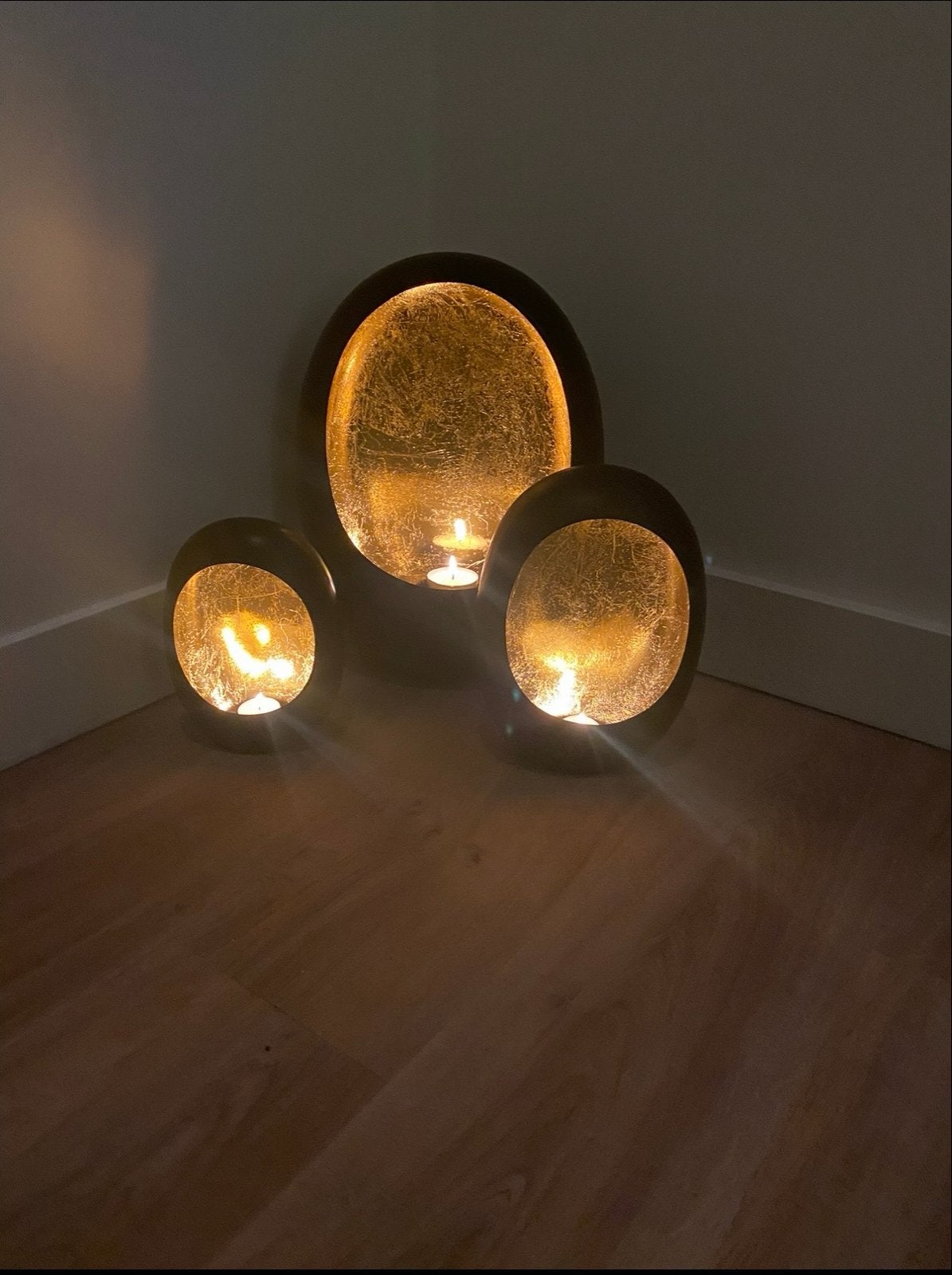 Set van 3 sfeervolle windlichten/waxinelichthouders, Ophalen, Windlicht, Zwart, Zo goed als nieuw
