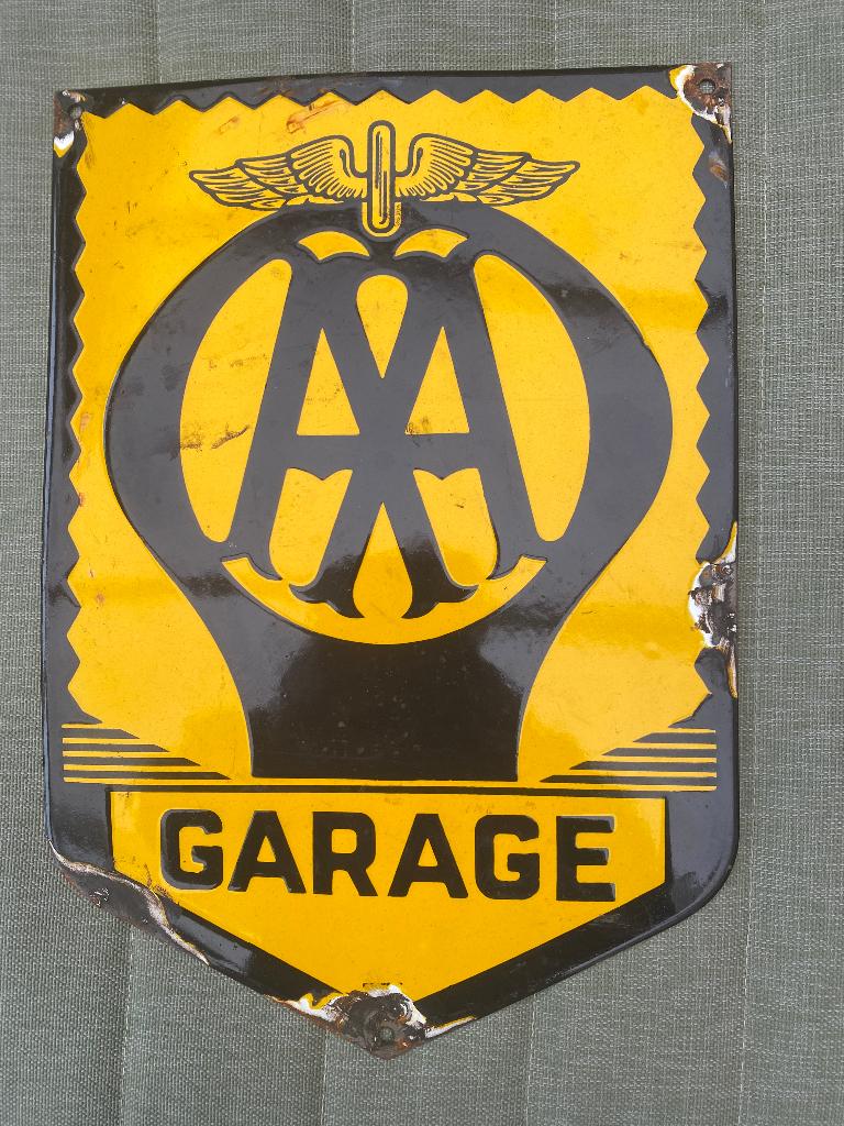 prachtig vintage AA Garage schild emaille Engelse ANWB, Ophalen of Verzenden, Gebruikt, Auto's