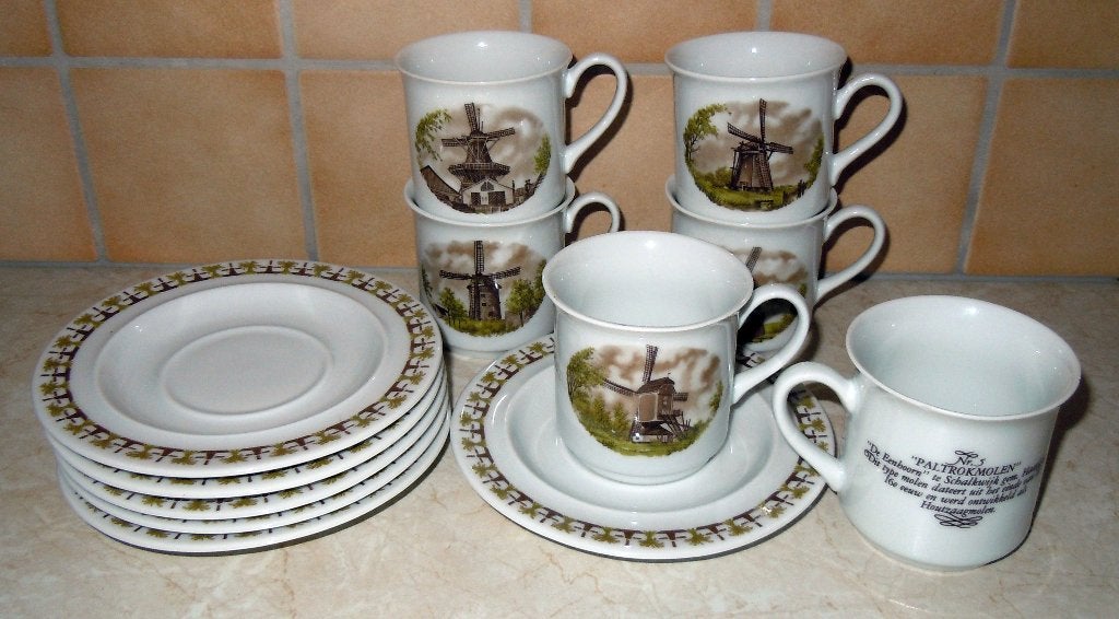 6 kop en schotels met afbeeldingen van molens, Huis en Inrichting, Keuken | Servies, Nieuw, Ophalen of Verzenden, Overige stijlen