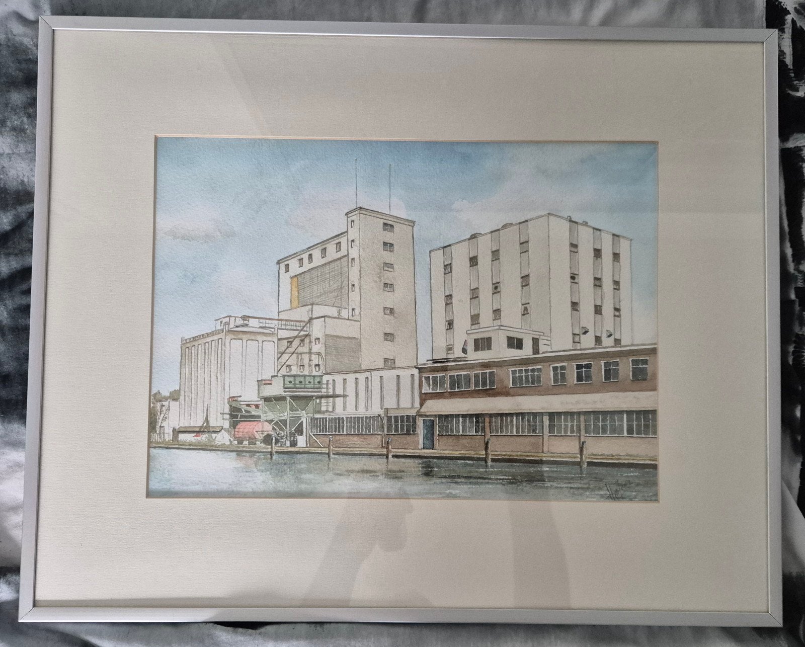Aquarel Industrieel ingelijst, Ophalen, Tekening, Aquarel, Ingelijst