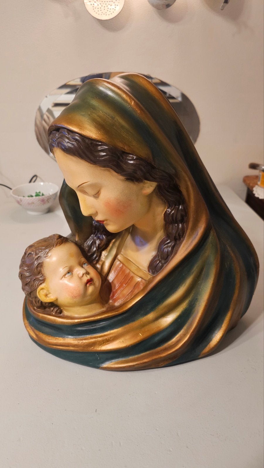 Antiek Maria beeld met kindje, hol, 40x40cm, Antiek en Kunst, Antiek | Religie, Ophalen of Verzenden