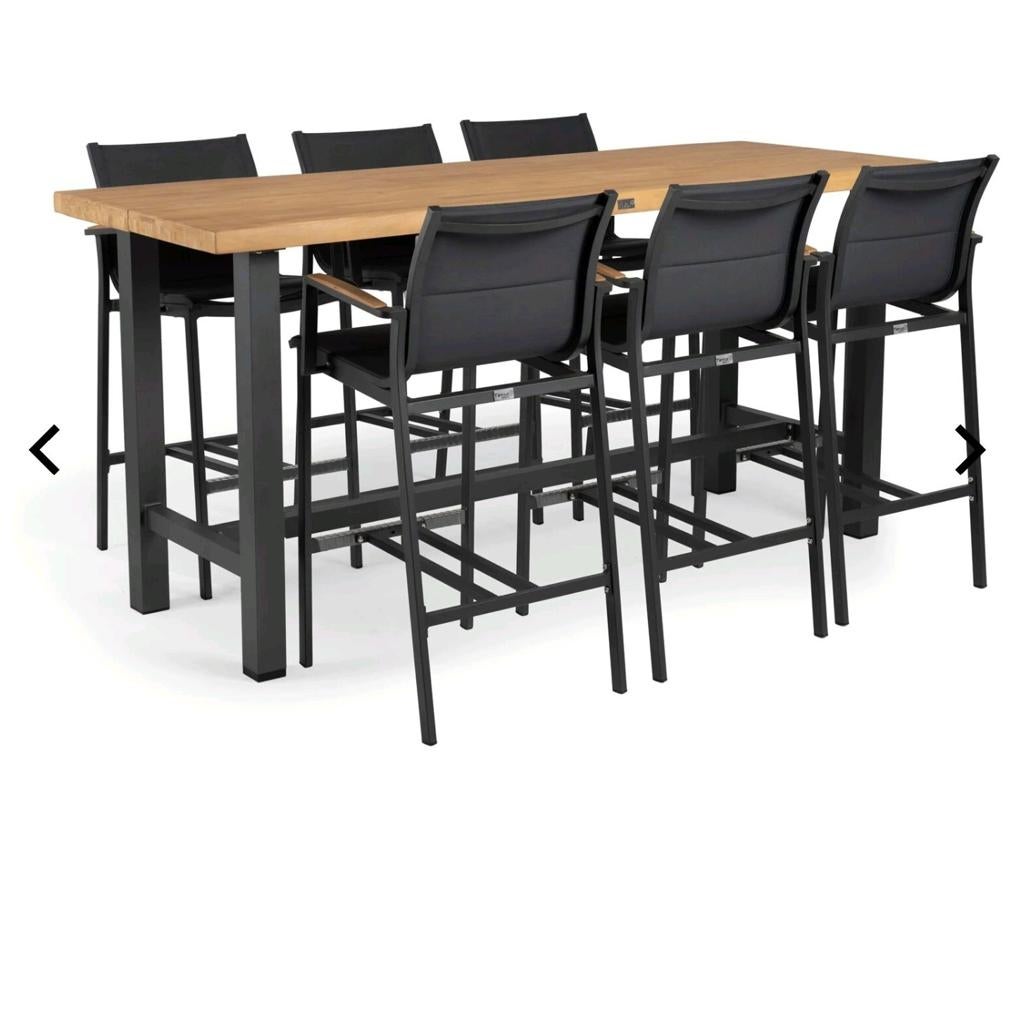 Hoge buitentafel met 6 stoelen, 1 jaar oud van Intratuin, Ophalen, Gebruikt, Aluminium, 6 zitplaatsen