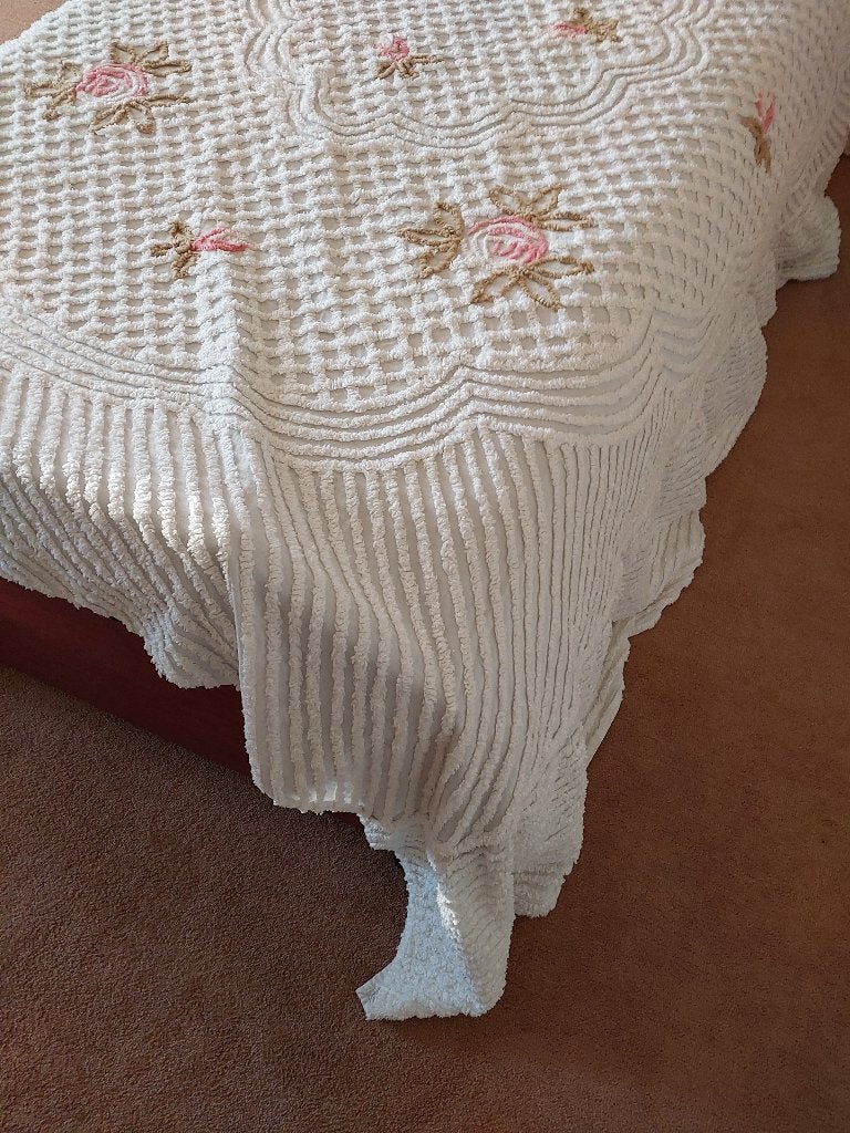 Sprei plaid Vintage Gebloemd Deken beddengoed dekbed, Ophalen of Verzenden, Zo goed als nieuw, Wit