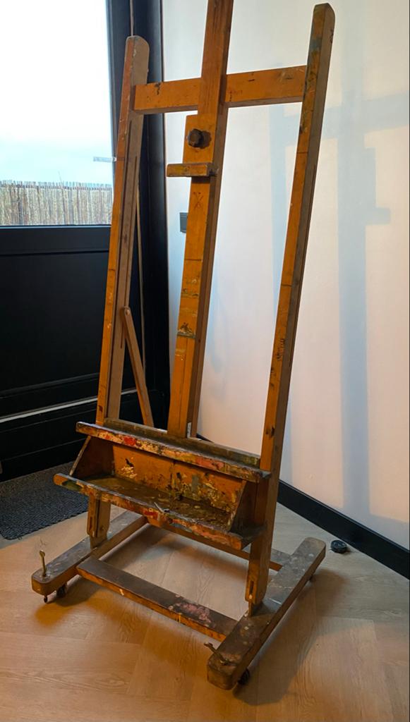 Stevige vintage schildersezel op wielen, Ophalen